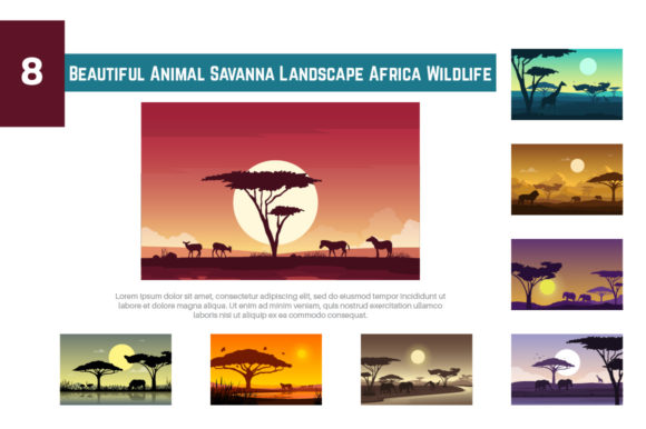 8 Beautiful Animal Savanna Landscape: Africa's Wildlife in Vector Art