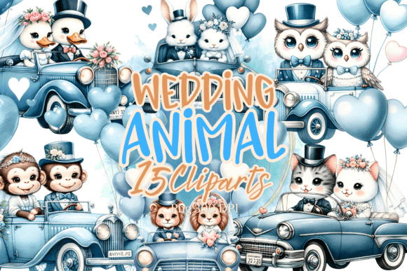 Animal Wedding Driving a Classic Car: Whimsical Charm for Modern Designs