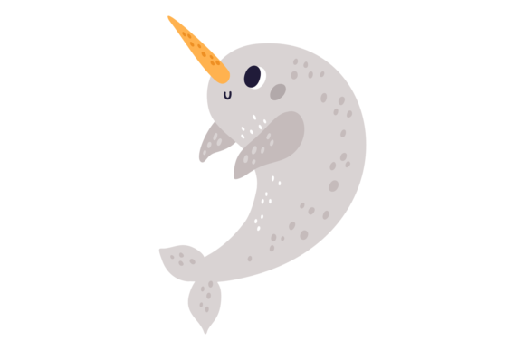 Charming Narwhal Icon: A Cute Ocean Animal in Scandinavian Style