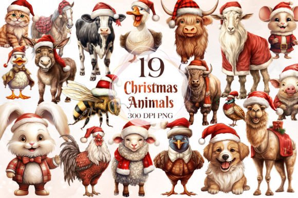 Charming Vintage Christmas Farm Animal Clipart for Holiday Projects