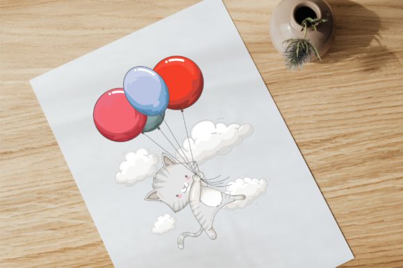 Cute Animal ! Cute Kitty Playing Balloon: A Designer's Guide to Charming Illustrations