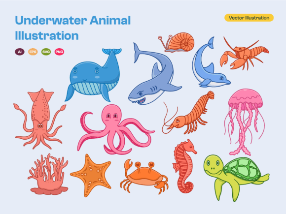 Cute Underwater Sea Animal Illustration: A Versatile Design Asset