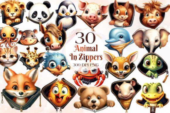 Funny Animal Pop Out From Zippers: Playful Design Assets