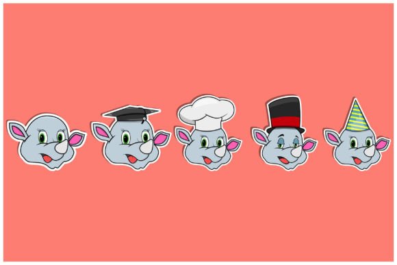 Head Rhinoceros Animal Sticker Set: Playful Branding Assets