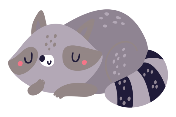 Sleeping Raccoon: Cute Animal in Kid Print Style