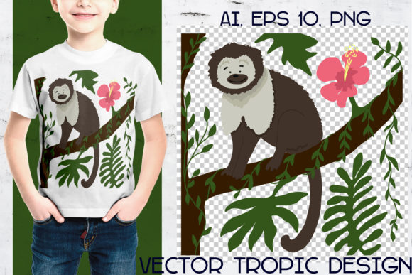 Tropical Animal, Monkey, Kids Vector Ill: A Playful Design Asset
